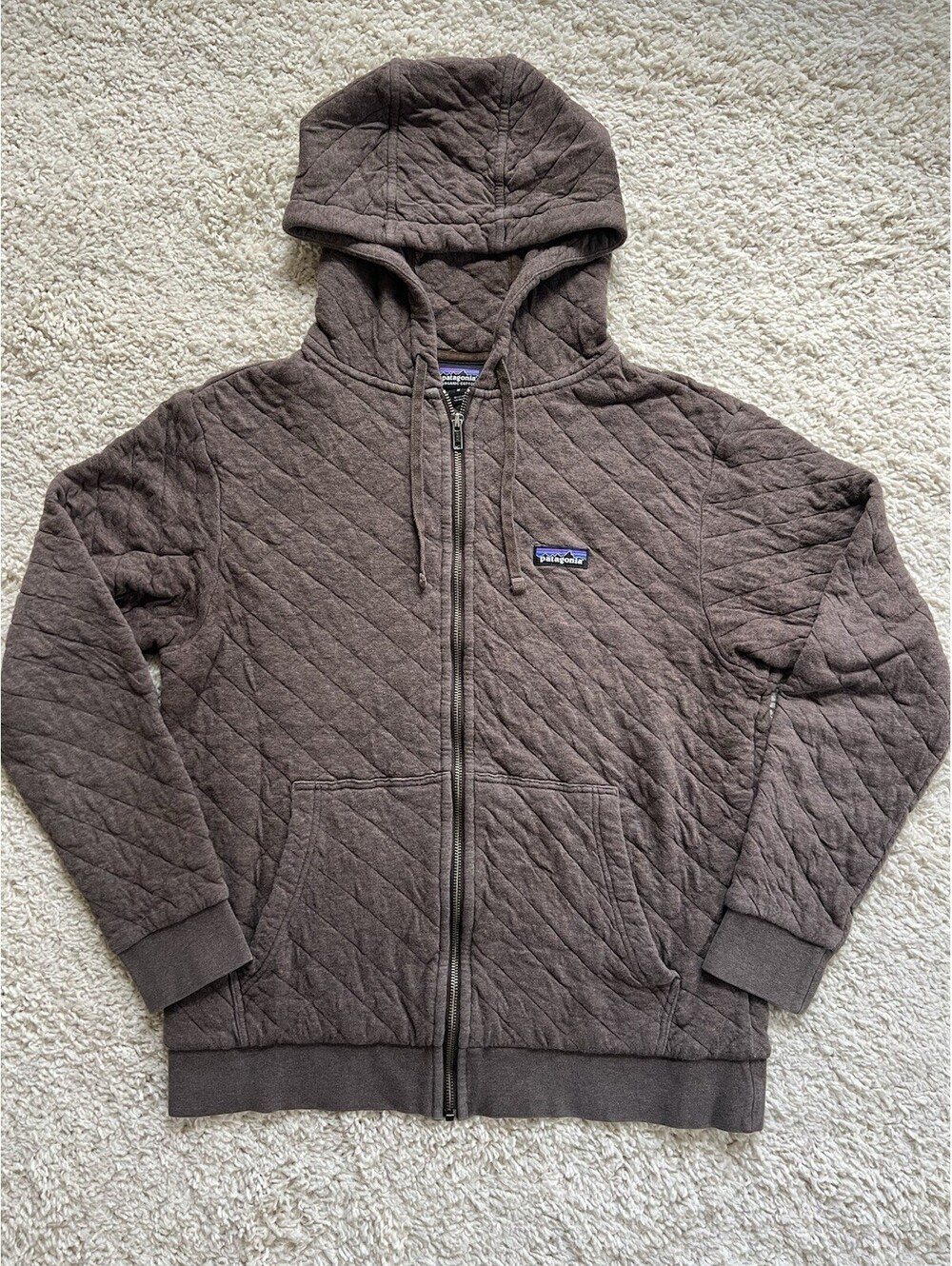 Patagonia Men Full Zip Cotton Quilt Organic Cotton Size M Logwood Brown Hooded